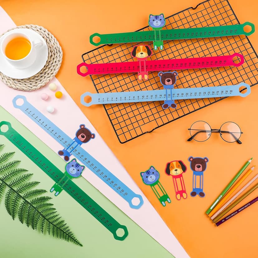 Eersida 24 Pcs Slide and Learn Number Lines 0 to 30 PVC Math Number Line for Student Animal Positive Integers Slide Rules Childhood Education Materials for School,16.5 x 1.5 Inch(Bright Colors)