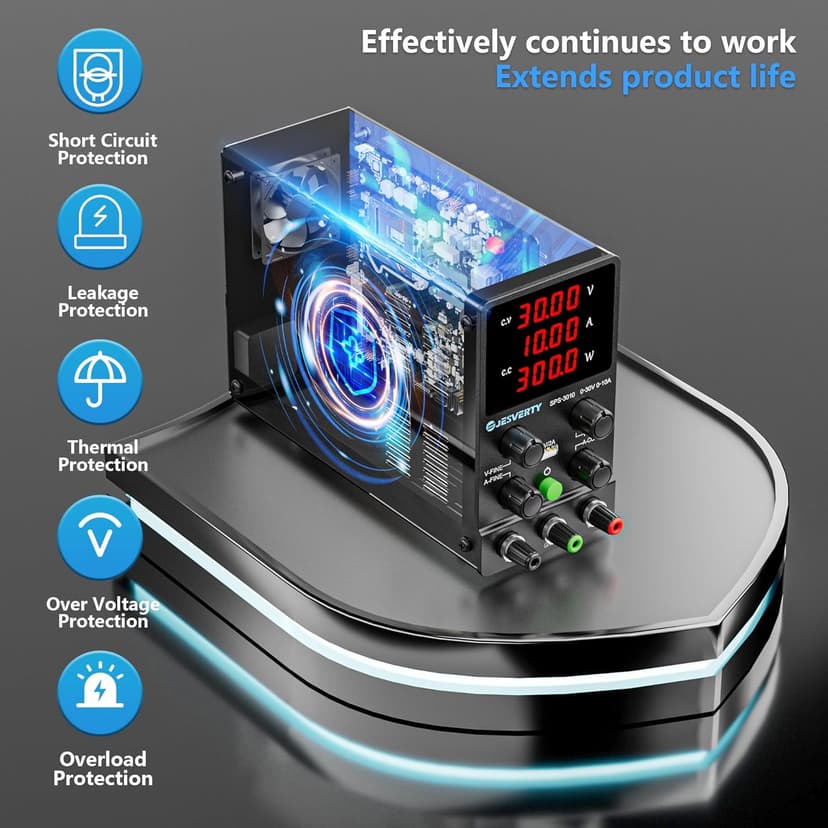 DC Power Supply Variable, 0-30V 0-10A Adjustable Switching DC Regulated Bench Power Supply with High Precision 4-Digit LED Display, 5V/2A USB Port, Coarse and Fine Adjustment SPS-3010
