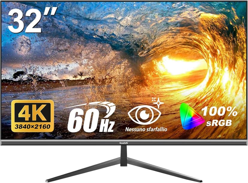 32 Inch 4K UHD Computer Monitor, Ultra-Clear (3840×2160p) Screen, 100% sRGB,178° Viewing Angle, HDMI、Display Port, Compatible with Wall mounting 100 * 100MM - Black