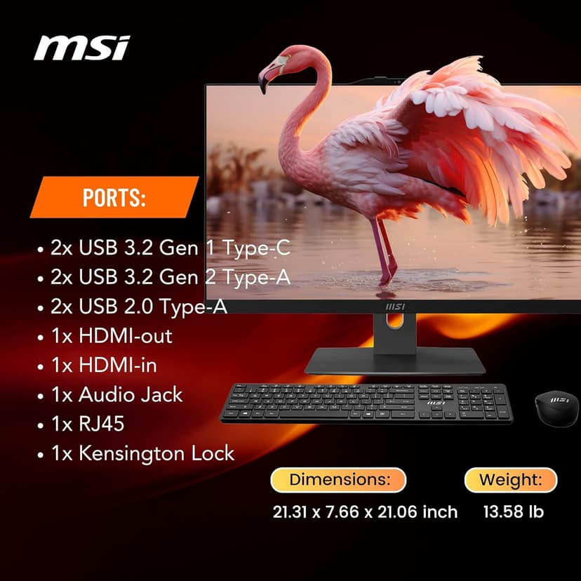 MSI Modern All-in-One, 23.8" FHD Touchscreen, Intel Core 7 150U(>i7-1335U, 5.40 GHz), Prebuilt PC, 1080p IR Webcam, WiFi 6E, Keyboard&Mouse, Windows 11 Home, Black(64GB DDR5 RAM | 1TB SSD | 1TB HDD)