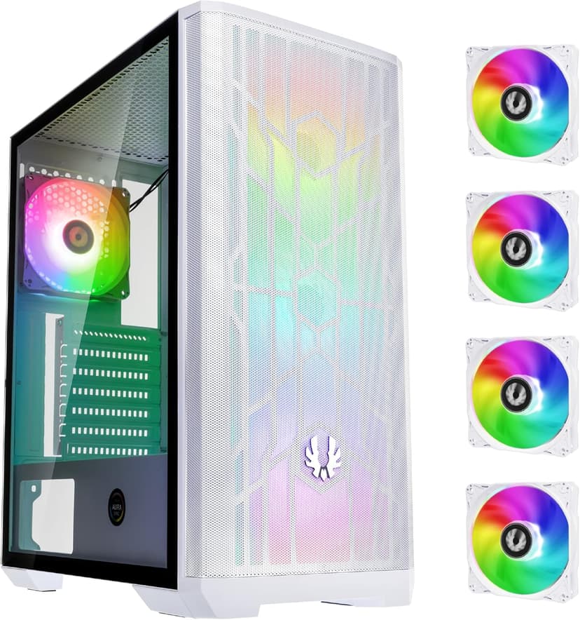 BitFenix Nova Mesh SE 4ARGB High Airflow PC Gaming Case Premium White-GPU Support 357mm- AIO Support 360mm-6+6 Controller (LED/PWM System) Aura SYNC/Mystic Light/RGB Fusion 2.0/Polychrome SYNC