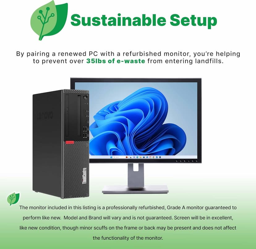 Lenovo M920S Windows 11 Desktop Computer | 16GB RAM + 500GB SSD | Intel i5-8500 | 16GB RAM + 500GB SSD | WiFi 6 AX200 + BT | 22" LCD | RGB Keyboard/Mouse + Speakers | Home or Office PC (Renewed)
