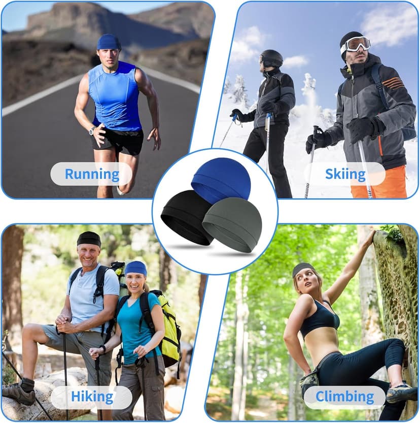 3 pcs Skull Caps, Lightweight Helmet Liner, Breathable Cycling Cap, Cooling Sweat Beanie for Men Women Running Cycling