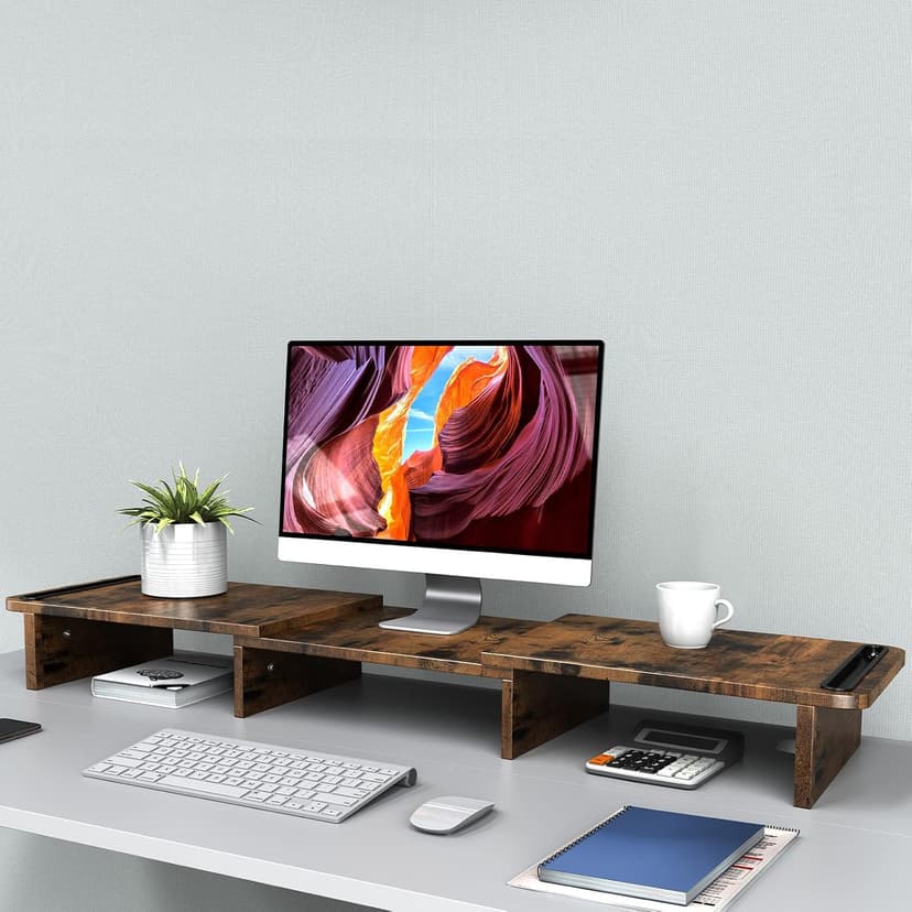 Zimilar Dual Monitor Stand Riser, Monitor Stand with Adjustable Length and Angle, Wood Monitor stand for desk, Monitor Riser for 2 monitors with Storage Space(Rust Brown Large)