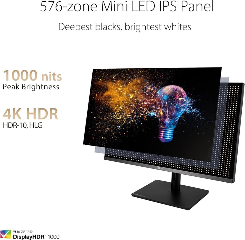 ASUS ProArt Display 32” 4K HDR Computer Monitor (PA32UCR-K) - IPS, 1000nits, ΔE < 1, 98% DCI-P3, 99.5% Adobe RGB, USB-C, HDMI, X-rite i1 Calibrator, Compatible with Laptop & Mac Monitor,BLACK
