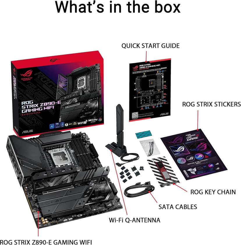 ASUS ROG Strix Z890-E Gaming WiFi Intel® Z890 LGA 1851 ATX Motherboard, Advanced AI PC-Ready, 18+2+1+2 Stages, DDR5, WiFi 7, 7X M.2, Thunderbolt™ 4, USB Type-C®, AI Overclocking, Cooling & Networking