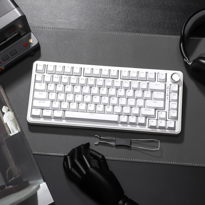 YUNZII B75 Mechanical Keyboard,75% Layout with Knob,Hot Swappable RGB Backlit Gasket Mounted, Creamy Typing, Double-Shot PBT Keycaps,Cherry Profile,for Win/Mac (White, Blue Grey Tactile Switch)