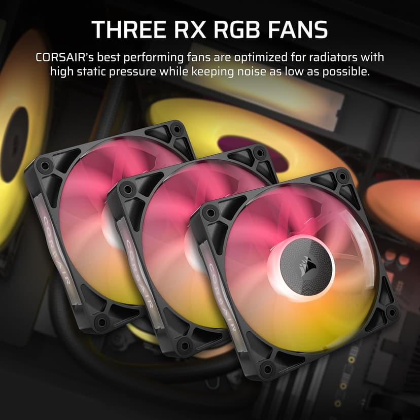 CORSAIR iCUE Link Titan 360 RX RGB Liquid CPU Cooler – 360mm AIO – Low-Noise – FlowDrive Cooling Engine – Intel LGA 1851/1700, AMD AM5/AM4 – 3X RX120 RGB Fans – iCUE Link System Hub Included – Black
