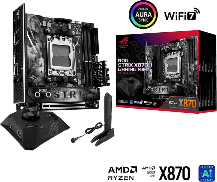 ASUS ROG STRIX X870-I GAMING WIFI AMD AM5 X870 Mini ITX motherboard 10+2+1 power stages, Dynamic OC Switcher, Core Flex, DDR5 AEMP, WiFi7, 2x M.2, PCIe®5.0, Q-Release Slim, USB4, AI OCing & Networking