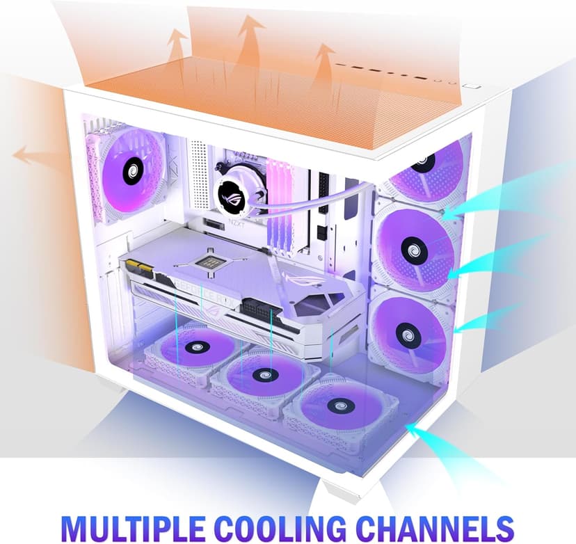ANSAITE PC CASE ATX 9 PWM ARGB Fans Pre-Installed, Mid-Tower Gaming PC Case, Panoramic Tempered Glass White Computer Case with Type-C,360mm Radiator Support,W9