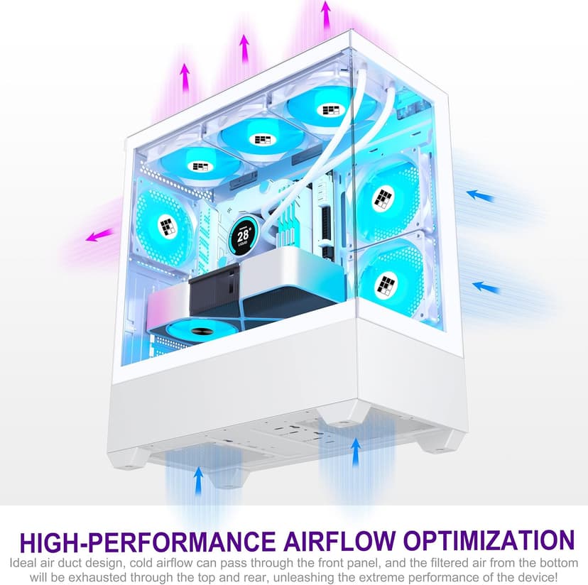 PC Case - Pre-Installed 6 PWM ARGB Fan, ATX Mid-Tower Gaming PC Case, Type-C,FOIFKIN (White, F1)