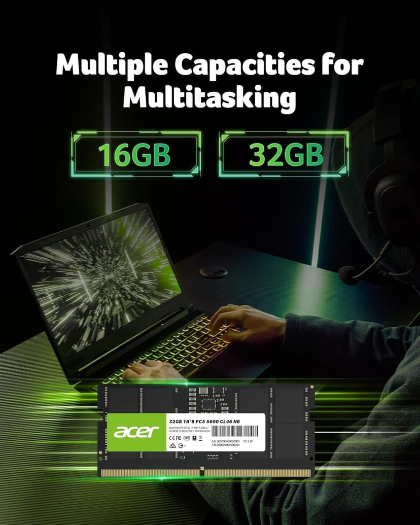 Acer SD200 DDR5 Single RAM 32GB 5600 MT/s CL46 Computer Memory for Laptop - BL.9BWWA.419