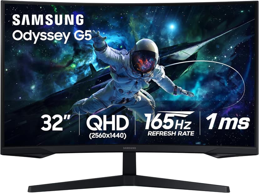 Samsung 32" Odyssey G55C Series QHD 1000R Curved Gaming Monitor, 1ms(MPRT), HDR10, 165Hz, AMD Radeon FreeSync, Eye Care, Glare Free, Sharp Resolution LS32CG550ENXZA