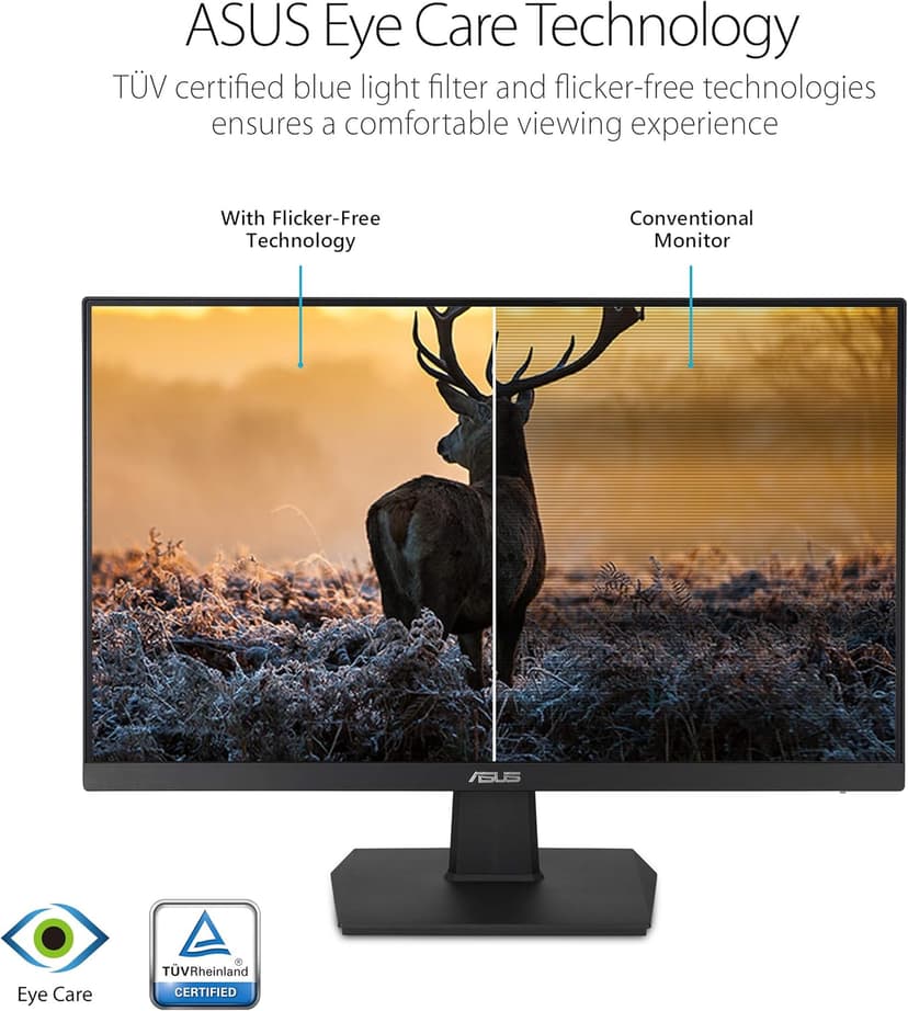 ASUS VA24EHE 23.8” Monitor 75Hz Full HD (1920x1080) IPS Eye Care HDMI D-Sub DVI-D,Black