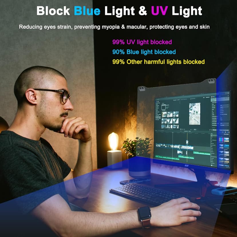 ZYY 2 Pack 23-24 Inch Computer Screen Blue Light Blocker for Diagonal 23,23.6,23.8,24 Inch Monitor, UV Blocking Filter(21 1/4x13 3/8) for Eye Strain,Hanging Anti Blue Light Screen Protector