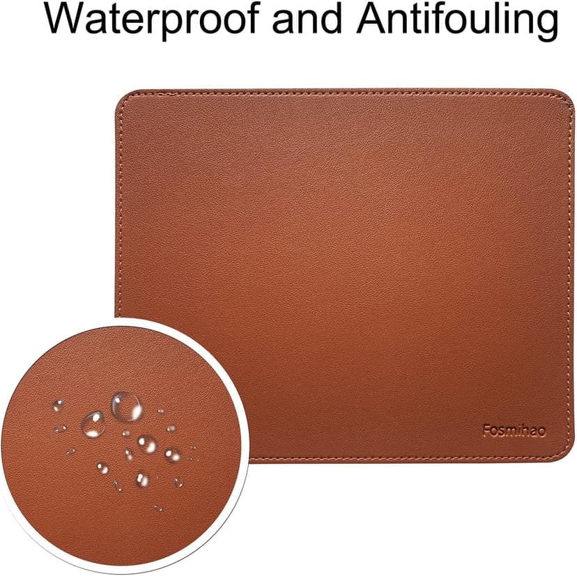 Leather Mouse Pad - Wood Mouse Pad, Double Side Mouse Pad with Stitched Edge, Waterproof Ultra Thin Mouse Pad for Computers, Laptop, Office & Home, 10.2 x 8.3 Inch, 1 Pack (Brown)
