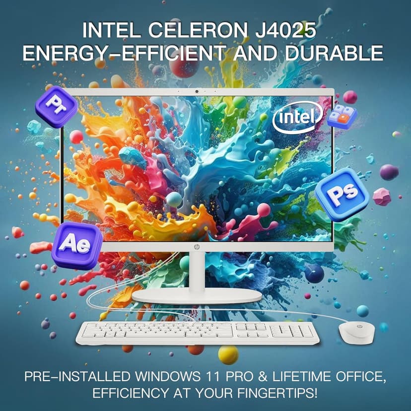 HP All-in-One Desktop Computer - Office Lifetime & Win 11 Pro • 21.5" FHD Anti-Glare Display • Intel Celeron J4025 CPU • for Everyday Use • 16GB RAM 1TB SSD • w/Accessories