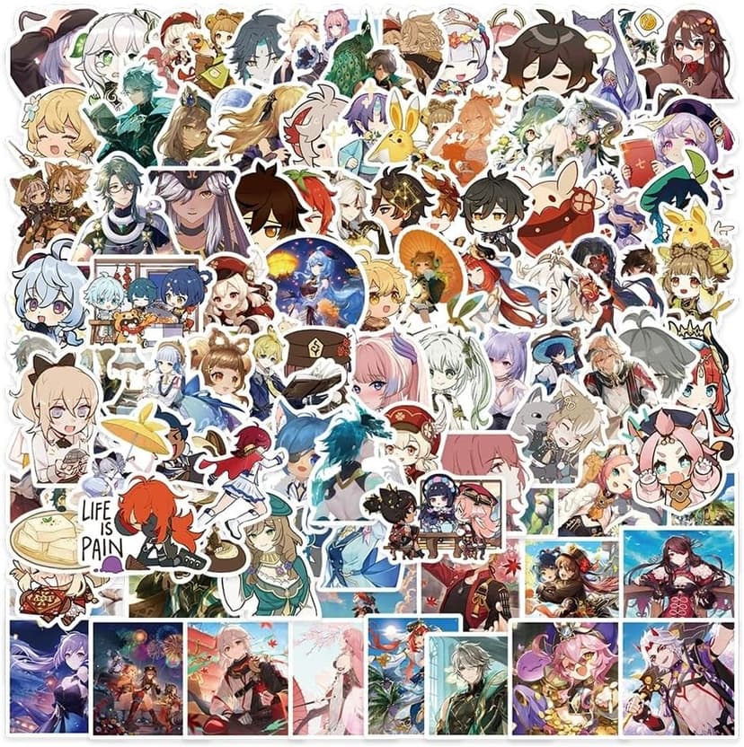 [100 PCS] QYZHIZ Cute Genshin Impact Sticker, Colourful Stickers, Game Sticker for Fans, Waterproof Stickers for Laptop, Water Bottle, Computer, Skate, Phone, Bike, Guitar.