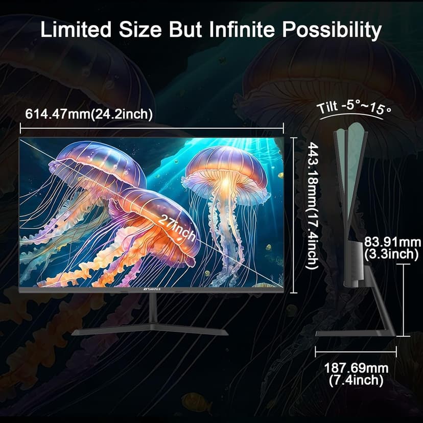 SANSUI 27 Inch Computer Monitor 100Hz, FHD 1080P HDR PC Monitor with HDMI Ports Adaptive Sync Tilt Adjustable Frameless VESA Compatible for Office and Home