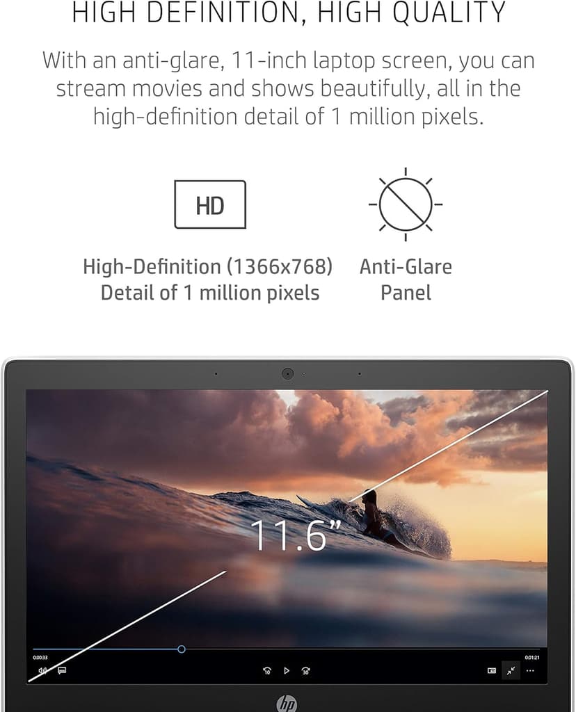 HP Chromebook 11-inch Laptop - Up to 15 Hour Battery Life - MediaTek - MT8183 - 4 GB RAM - 32 GB eMMC Storage - 11.6-inch HD Display - with Chrome OS™ - (11a-na0021nr, 2020 model, Snow White)