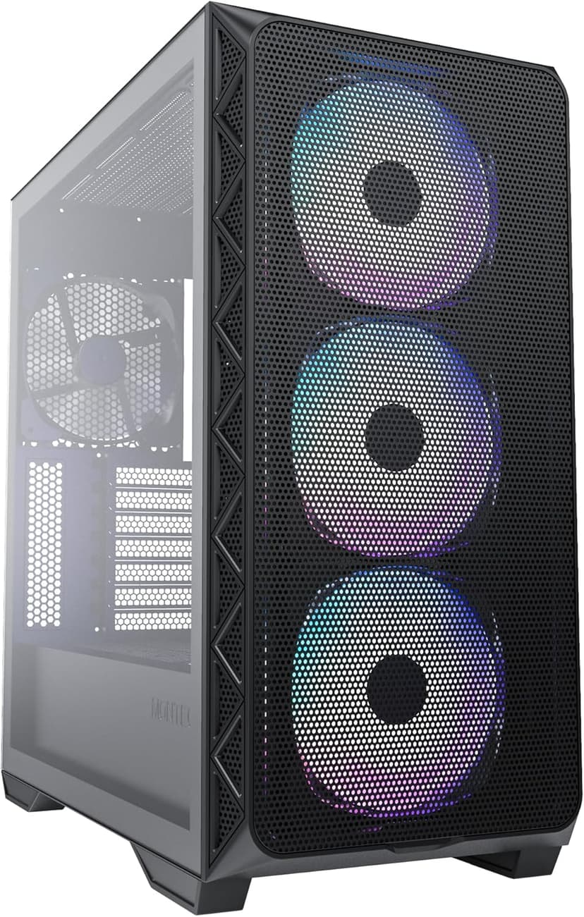 Montech AIR 903 MAX, E-ATX Mid Tower Case, High Airflow, 3X 140mm ARGB PWM & 1x 140mm PWM Fans Pre-Installed, Tempered Glass Side Panel, Mesh Front, Type-C, Support 4090 GPUs, Black
