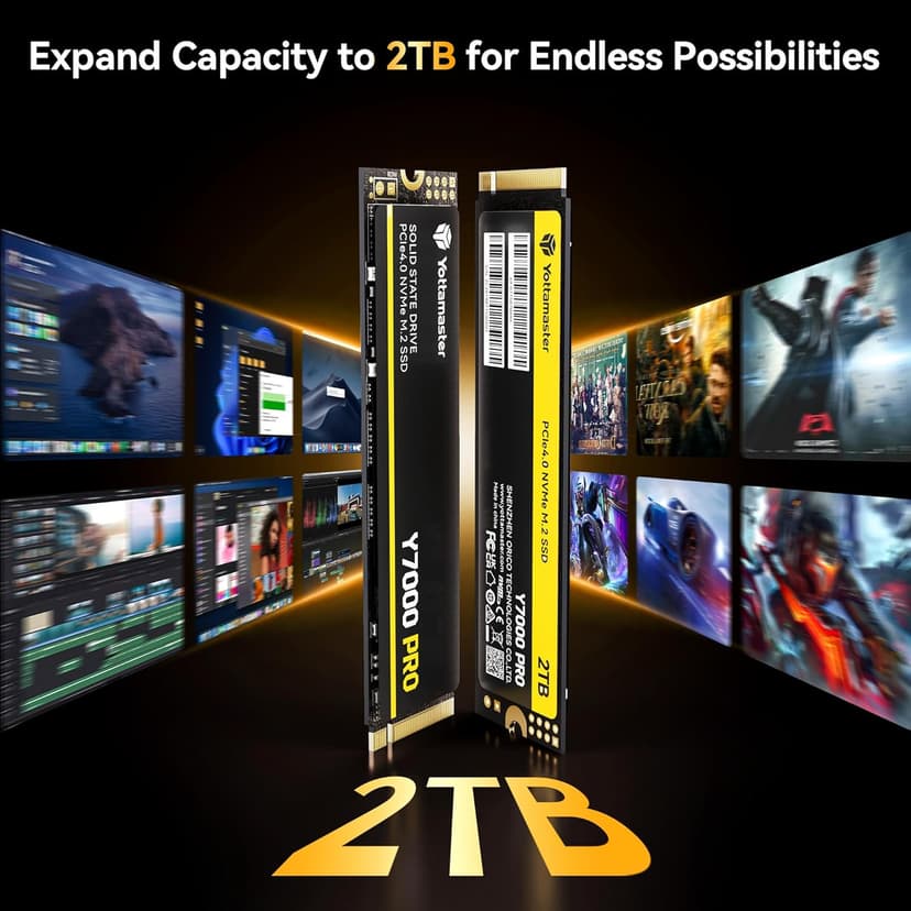 Yottamaster Y7000Pro 2TB SSD M.2 PCIe 4.0, Up to 7000MB/s, M.2 2280 NVMe Internal Solid State Drive with 3D QLC NAND Flash, Upgrade Storage for PS5, PC Computer, Laptop, Gaming