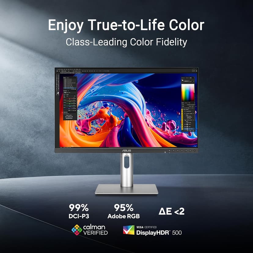 ASUS ProArt Display 27” 5K HDR Professional Monitor (PA27JCV) - 5K (5120 x 2880), IPS, 99% DCI-P3, 100% sRGB, ΔE < 2, USB-C PD 96W, Calman Verified, Color Accurate, Auto KVM, LuxPixel, 3 yr Warranty