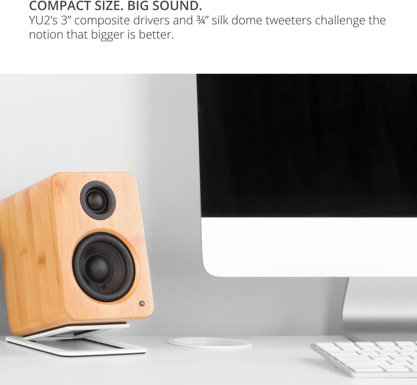 Kanto YU2MG PC Gaming Desktop Speakers | 3" Composite Drivers | 3/4" Silk Dome Tweeter | Class D Amplifier | 100 Watts | Built-in USB DAC | Subwoofer Output | Pair | Matte Grey