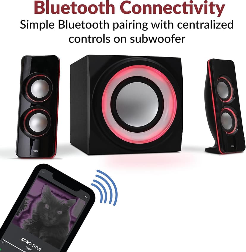 Cyber Acoustics CA-SP34BT Bluetooth Speakers with LED Lights – The Perfect Gaming, Movie, Party, Multimedia 2.1 Subwoofer Speaker System, Black