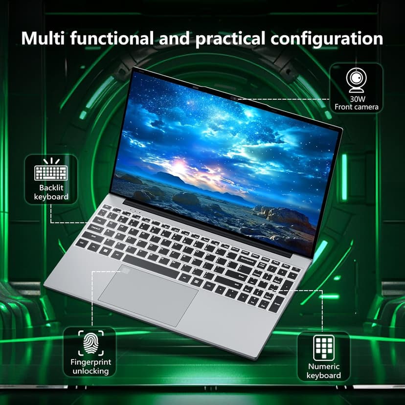 Gaming laptop,15.6 inch Laptop Computer, Laptops Celeron N5095 Processor, 16GB 512GB SSD FHD 1920 * 1080 Display 180 Angle Opening Fingerprint Unlock Backlit Keyboard Mini-HDMI Traditional Computers