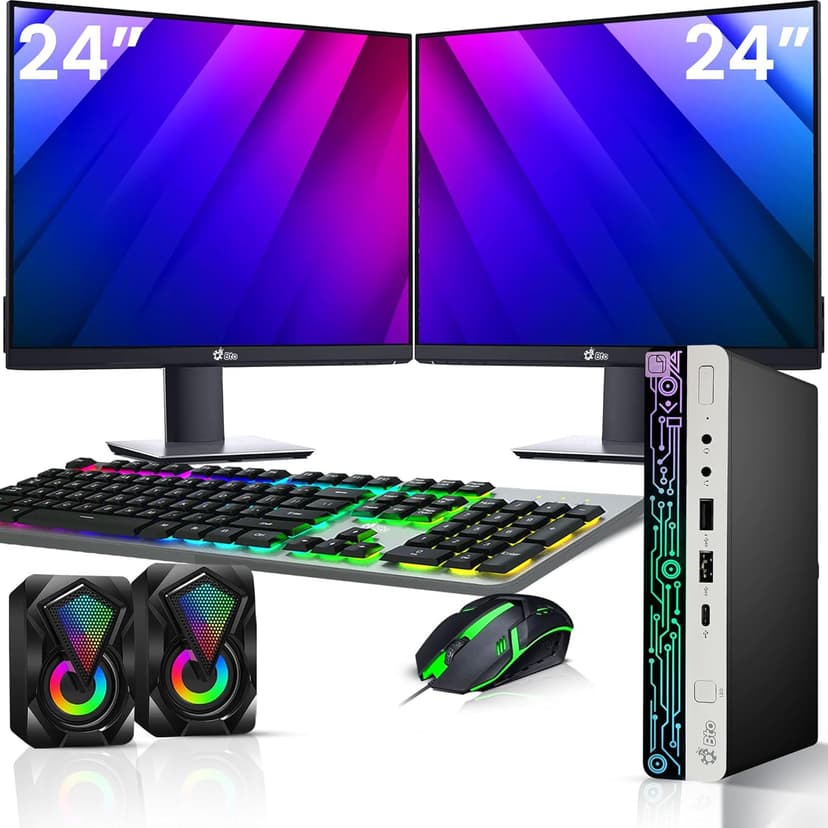 BTO HP RGB G4 Mini PC - Intel Core i5-8th Gen Upto 3.50Ghz | 32GB DDR4 Ram | 1TB NVMe SSD | New Dual FHD 24-inch Monitors | Windows 11 Pro | RGB Keyboard Set | Micro pc Home/Office (Renewed)