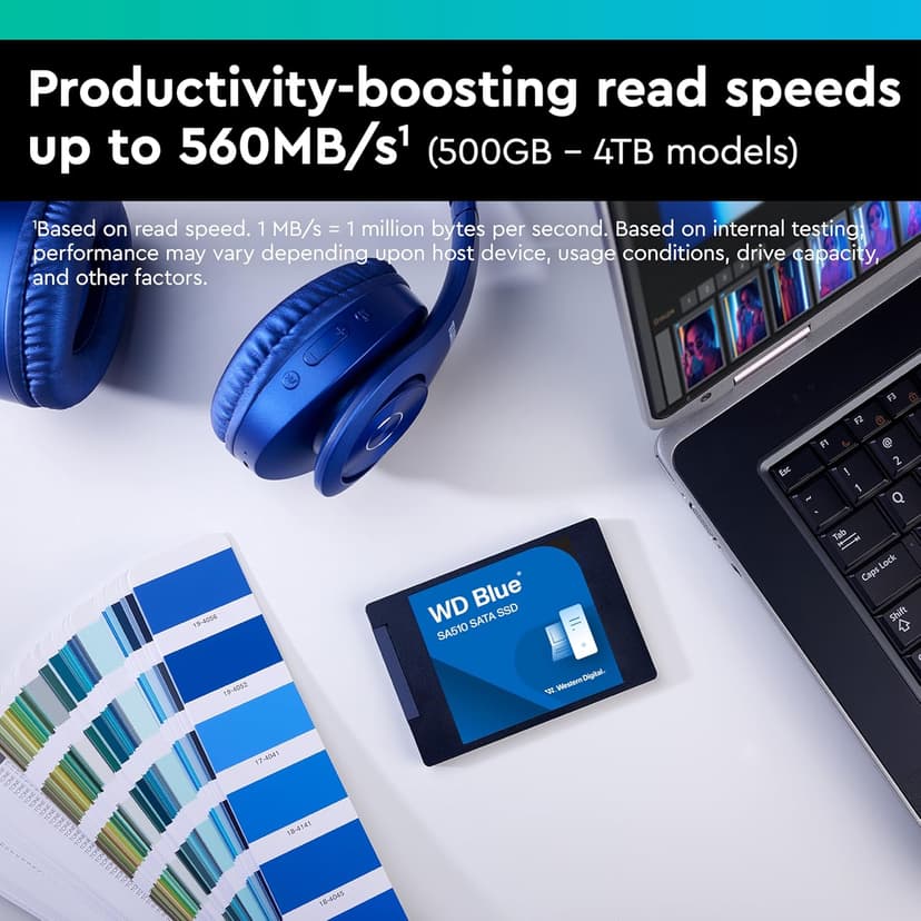 Western Digital 500GB WD Blue SA510 SATA Internal Solid State Drive SSD - SATA III 6 Gb/s, 2.5"/7mm, Up to 560 MB/s - WDS500G3B0A