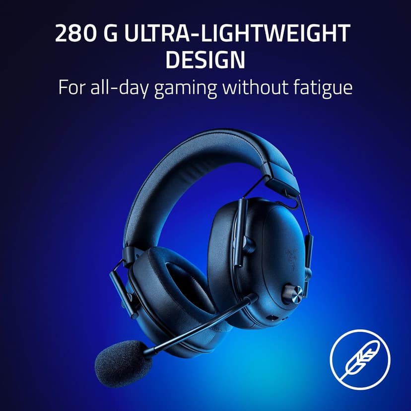 Razer BlackShark V2 HyperSpeed Wireless Gaming Headset: 280g Lightweight - THX Spatial Audio - Bendable Mic - 50mm Drivers - 2.4GHz, Bluetooth or USB - 70 Hr Battery w/USB Type C Charging - Black