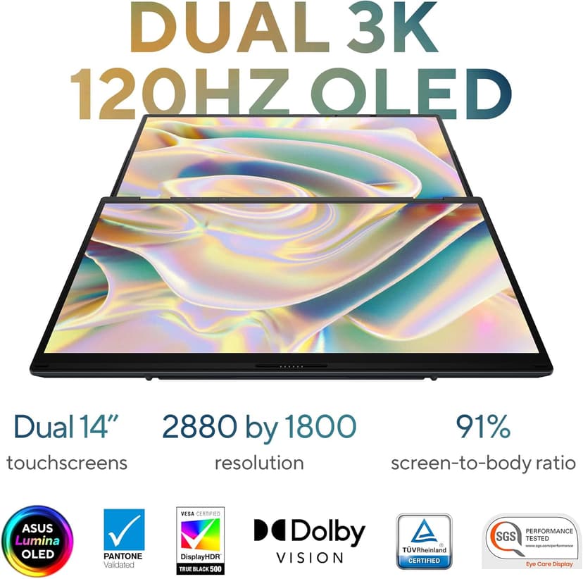 ASUS Zenbook DUO Laptop, Dual 14” OLED 3K 120Hz Touch Display, Evo, Intel Core Ultra 9 285H, Intel Arc Graphics, 32GB RAM, 1TB SSD, Windows 11, UX8406CA-PS99T