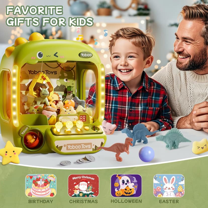 64 PCS Large Claw Machine for Kids Dinosaur,Vending Machine Toys with Sound Lights,Candy and Prize Electronic Dispenser Game Ages 3-4 4-8,Birthday Party Gift for 3 4 5 6 Year Old Boys Girls