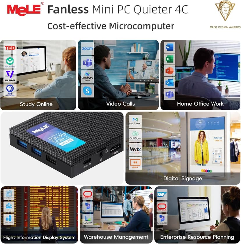 MeLE Mini PC Quieter 4C - 12th Gen N100, Fanless PC, 16GB Memory, 512GB Storage,with Windows 11 Pro, 2.4/5G Wi-Fi, Full-Functional USB-C, 4K Triple Display Desktop