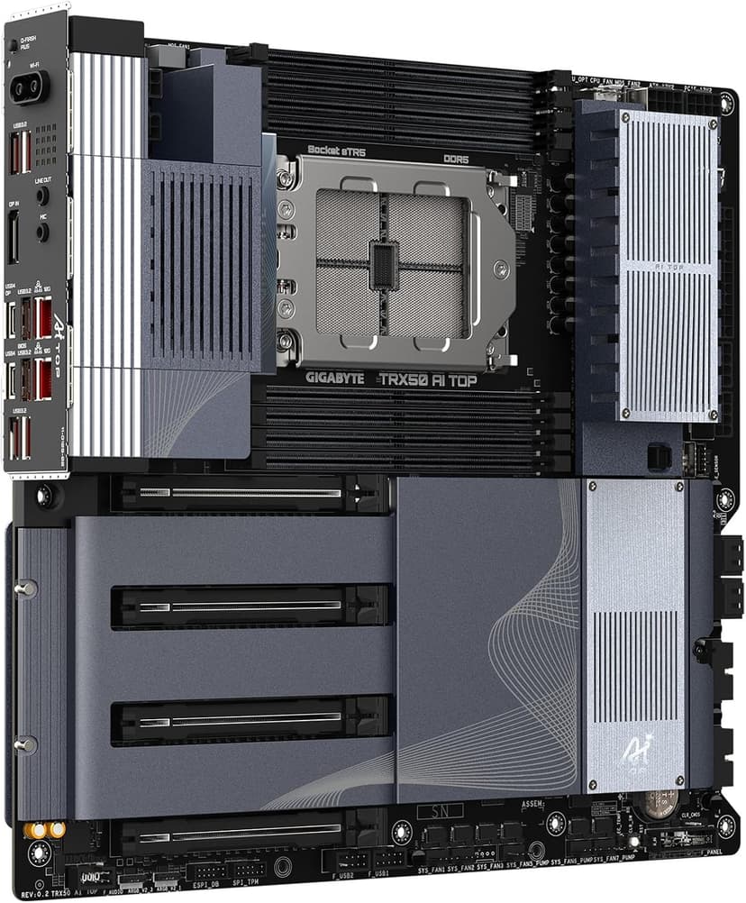 GIGABYTE TRX50 AI TOP sTR5 AMD TRX50 EATX Motherboard - DDR5, PCIe 5.0 M.2, PCIe 5.0, USB4 Type-C, Wi-Fi 7, Marvell 10GbE