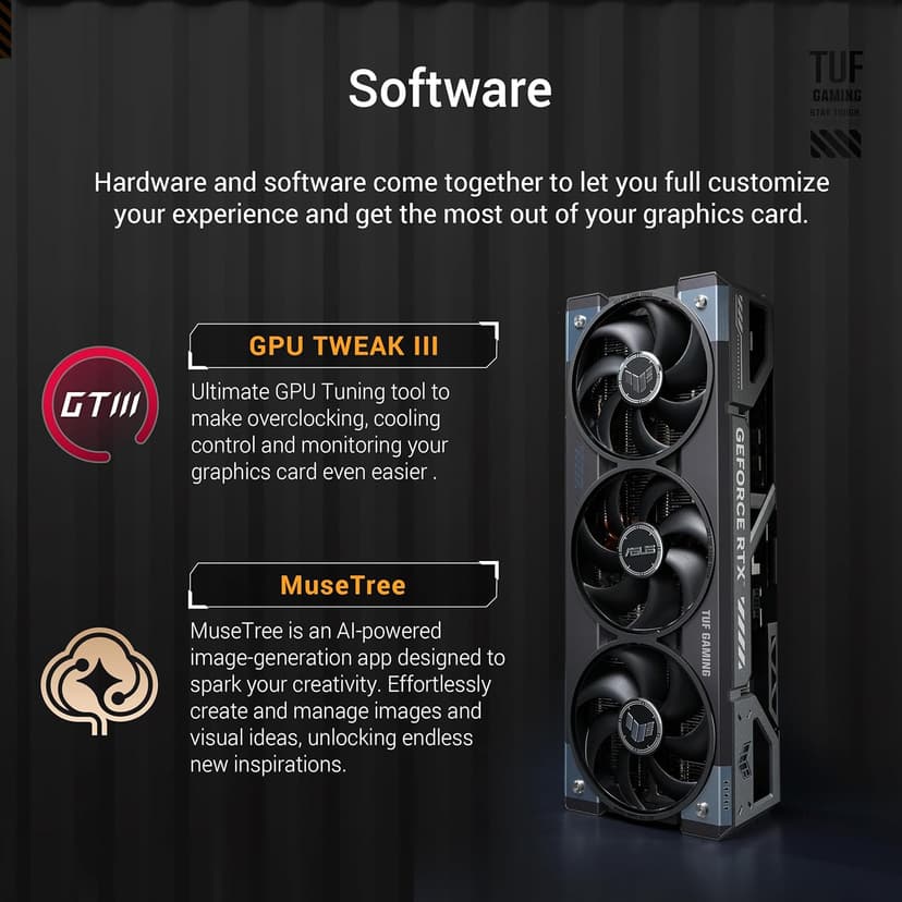 ASUS TUF Gaming GeForce RTX ™ 5080 16GB GDDR7 OC Edition Gaming Graphics Card (PCIe® 5.0, HDMI®/DP 2.1, 3.6-Slot, Military-Grade Components, Protective PCB Coating, axial-tech Fans, Vapor Chamber)