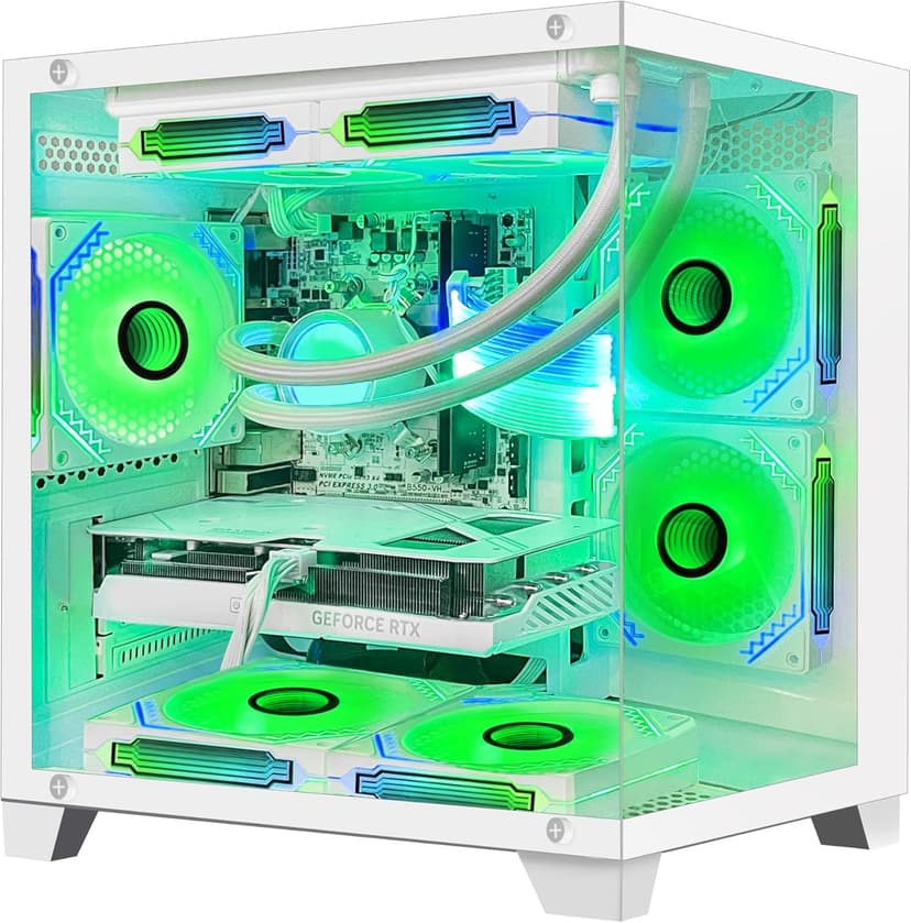 Panorama Gaming PC Desktop Computer - AMD Ryzen 7 5700G 3.8 GHz, RTX 4060 8GB, 32GB DDR4 RAM 3200, 1TB M.2 PCIE + 1TB SATA SSD, 650W PSU, 240mm AIO, Windows 11 Pro 64-bit, White