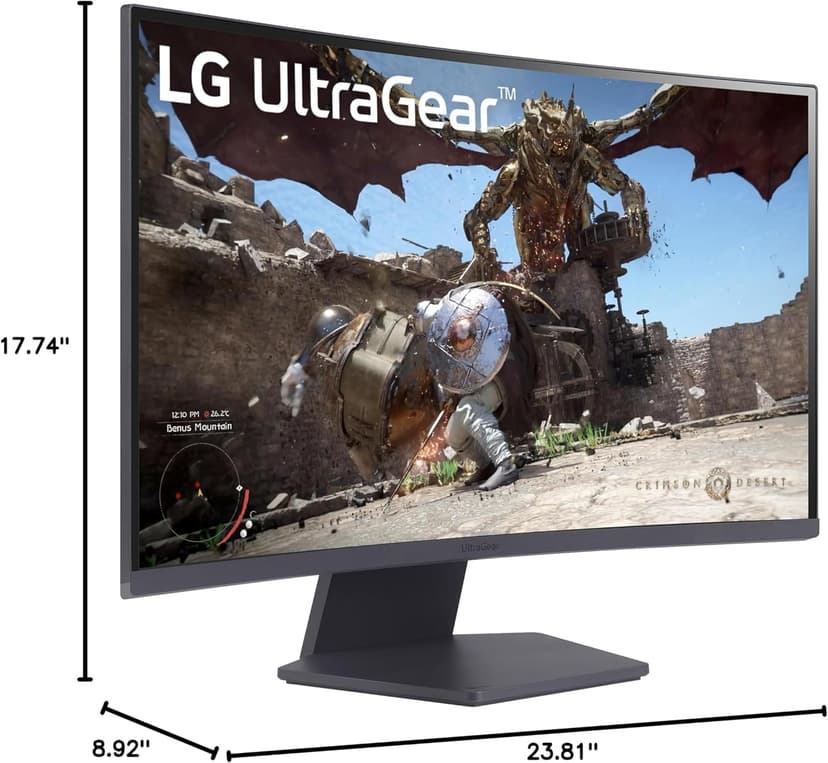 LG 27GS60QC-B Ultragear Curved Gaming Monitor 27-Inch QHD (2560x1440) 180Hz 1ms 1000R AMD FreeSync HDR10 HDMIx2 DisplayPort Borderless Design Black Stabilizer DAS Crosshair FPS Counter - Black