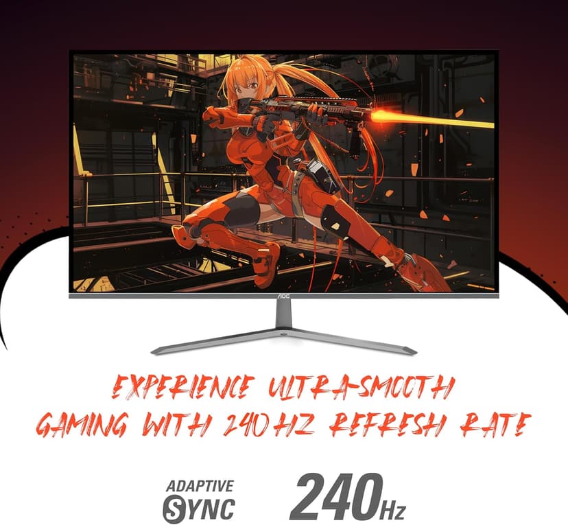 AOC Q32G11ZNE 32" Frameless Gaming Monitor QHD 2560 x 1440, 240Hz, 0.5ms Response time, HDR Ready, Console Gaming Ready, 3-Year Zero Dead Pixel Guarantee, Black