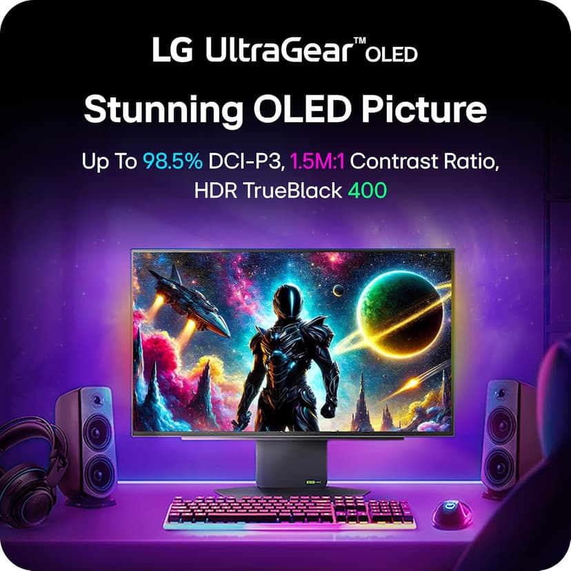 LG 27GX790A-B 27-inch Ultragear OLED Gaming Monitor QHD 1440p 480Hz, 0.03ms, DisplayPort 2.1, True Black 400, NVIDIA G-Sync, AMD FreeSync Premium Pro, HDMI, USB, Tilt/Height/Swivel/Pivot Stand, Black