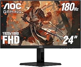 AOC 24G4E 24" Gaming Monitor, Full HD 1920x1080 IPS Panel, 180Hz 1ms, 1x HDMI 2.0, 1x Display Port, Adaptive-Sync, Audio Earphone Out, Console Gaming Ready, 3-Year Zero-Bright-Dot