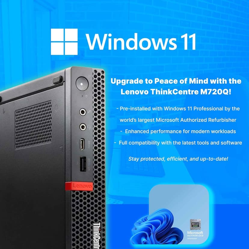 Lenovo M720Q ThinkCentre Mini PC | Windows 11 Pro | Intel i5-8400T | 8GB RAM + 250GB NVME | 5G WiFi + BT | Home or Office Micro Desktop Computer (Renewed)