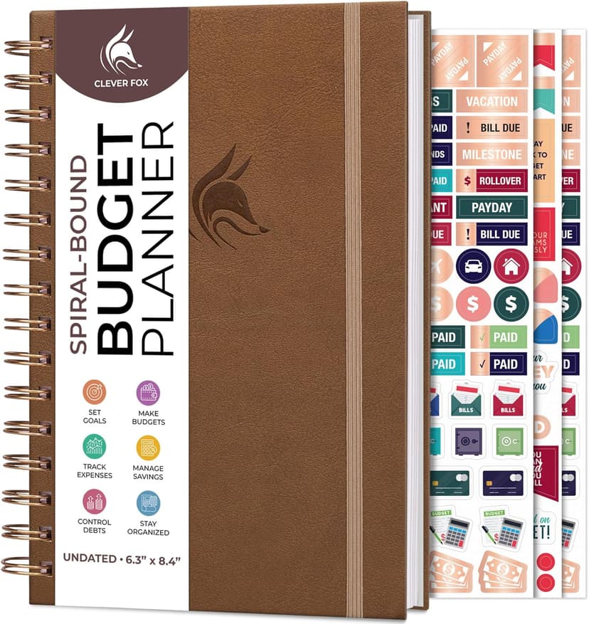 Clever Fox Budget Planner Spiral – Expense Tracker Notebook – Monthly Budgeting Organizer, Finance Logbook & Accounts Book to Control Your Money – Undated Bill Tracker, 6.3x8.4” - Brown