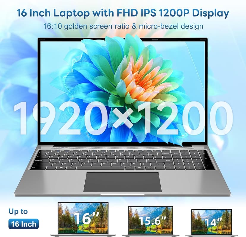 jumper Laptop Computer 16 Inch, Office 365, Laptops with 16GB RAM, 1152GB Storage, FHD IPS 1920x1200 Display, 12th N95 CPU(Up to 3.4GHz), 38WH Battery, 2 Speakers, Mini HDMI, 16:10.
