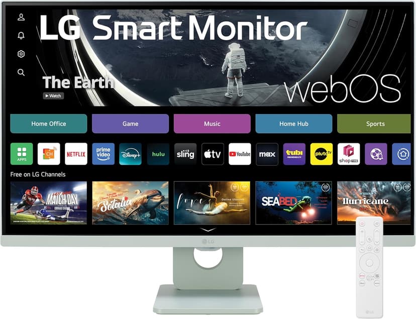 LG 27SR50F-G Smart Monitor 27-Inch FHD (1920x1080) IPS Display, webOS 23, HDR 10, x2 Built-in Speakers, AirPlay 2, Screen Share, Bluetooth, ThinQ App, Remote Control, Green