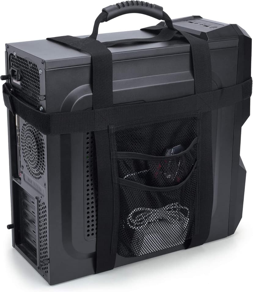 Trunab PC Tower Carrying Strap with Rubber Handle, Desktop Carrying Case Belt Computer Travel Holder with Pockets for Cable, Mouse, Ideal for Transporting On The Go - Patented Design