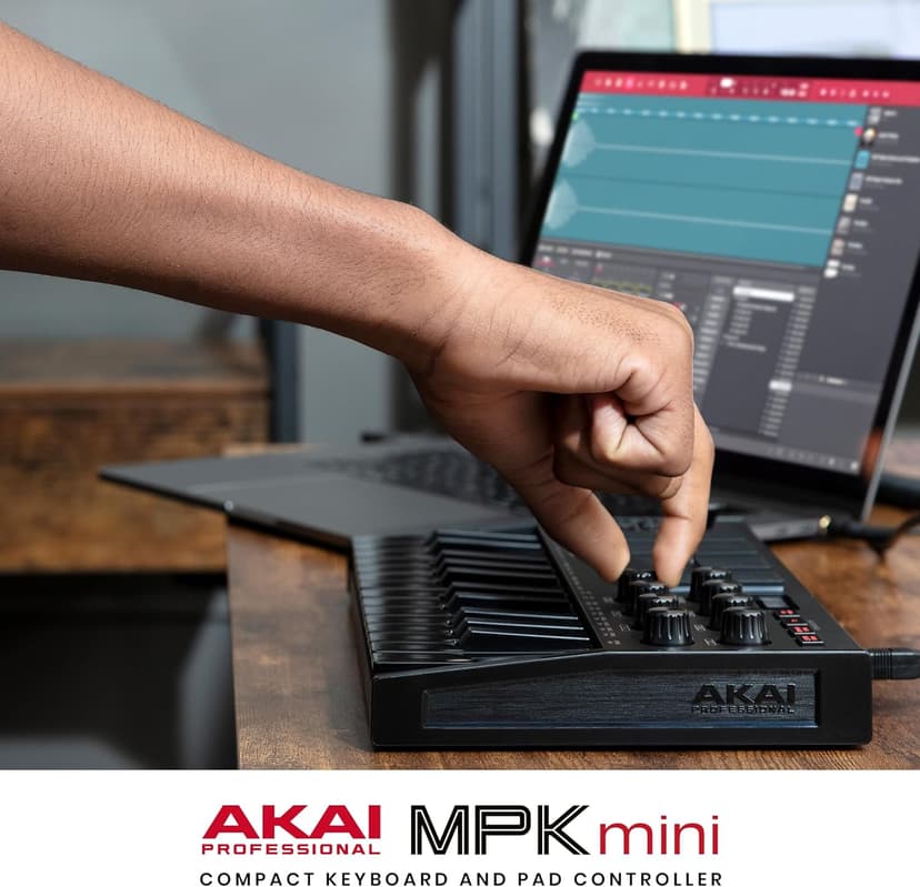 Akai Professional MPK Mini MK3 - 25 Key USB MIDI Keyboard Controller With 8 Backlit Drum Pads, 8 Knobs, Music Production Software and Native Instruments Sound Package (NKS Integration), Black