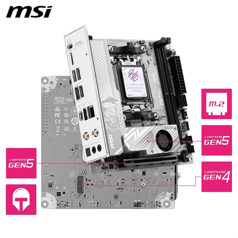 msi MPG B850I Edge TI WiFi Motherboard, ATX - Supports AMD Ryzen 9000/8000 / 7000 Processors, AM5-90A SPS VRM, DDR5 Memory Boost (8200+MT/s OC), PCIe 5.0 x16, M.2 Gen5, Wi-Fi 7, 5G LAN